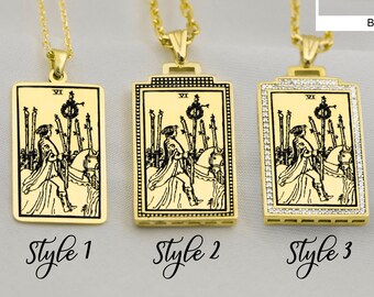 Six of Wands Tarot Card Necklace Gold Silver Tarot Jewelry Dainty