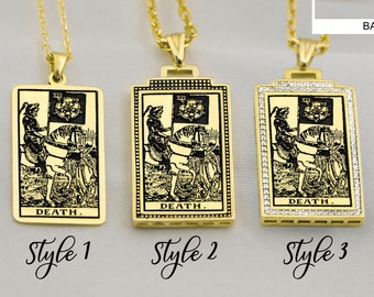 Tarot Card Pendant The Death Tarot Necklace Sterling Silver Dainty Tag Tarot Charm Tarot Jewelry Gold Gift for Her,Him By Demir Uluer