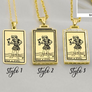 Tarot Necklace Gold Page of Cups - Tarot Card Pendant - Celestial Tarot card Jewelry - Gothic Necklace - Gift for Her - Christmas Gift