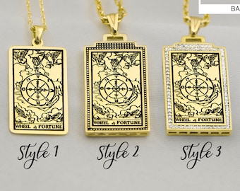 The Wheel of Fortune Tarot Card Necklace Silver Personalized Tarot card pendant Tarot Gifts Tarot Jewelry Gift for Her,Him By Demir Uluer