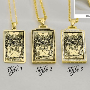Collier tarot en or Les amoureux collier carte de tarot cadeaux tarot en argent étiquette de tarot bijoux tarot cadeau en or pour elle et lui par Demir Uluer