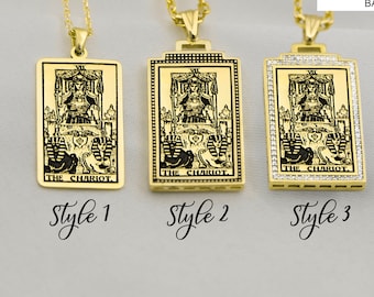 Tarot Pendant Gold The Chariot Tarot Card Necklace Silver , Tarot Jewelry Tarot Pendant Necklace Gift for Her,Him Tarot Gift By Demir Uluer
