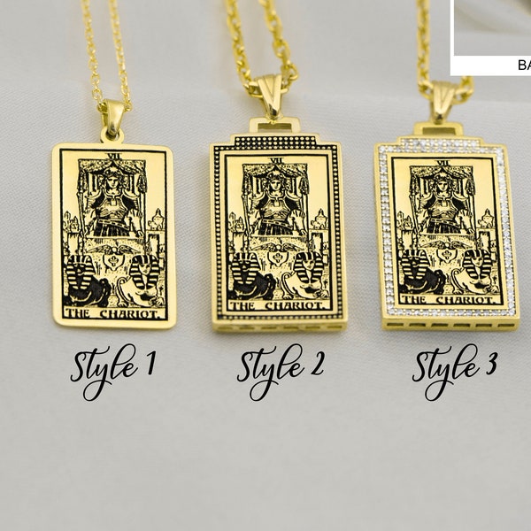 Tarot Pendant Gold The Chariot Tarot Card Necklace Silver , Tarot Jewelry Tarot Pendant Necklace Gift for Her,Him Tarot Gift By Demir Uluer