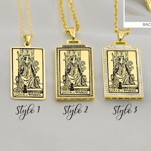 Collier carte de tarot reine des baguettes, bijoux de tarot en argent, pendentif tarot, collier en or, cadeau pour elle, lui, cadeaux de tarot par Uluer bijoux