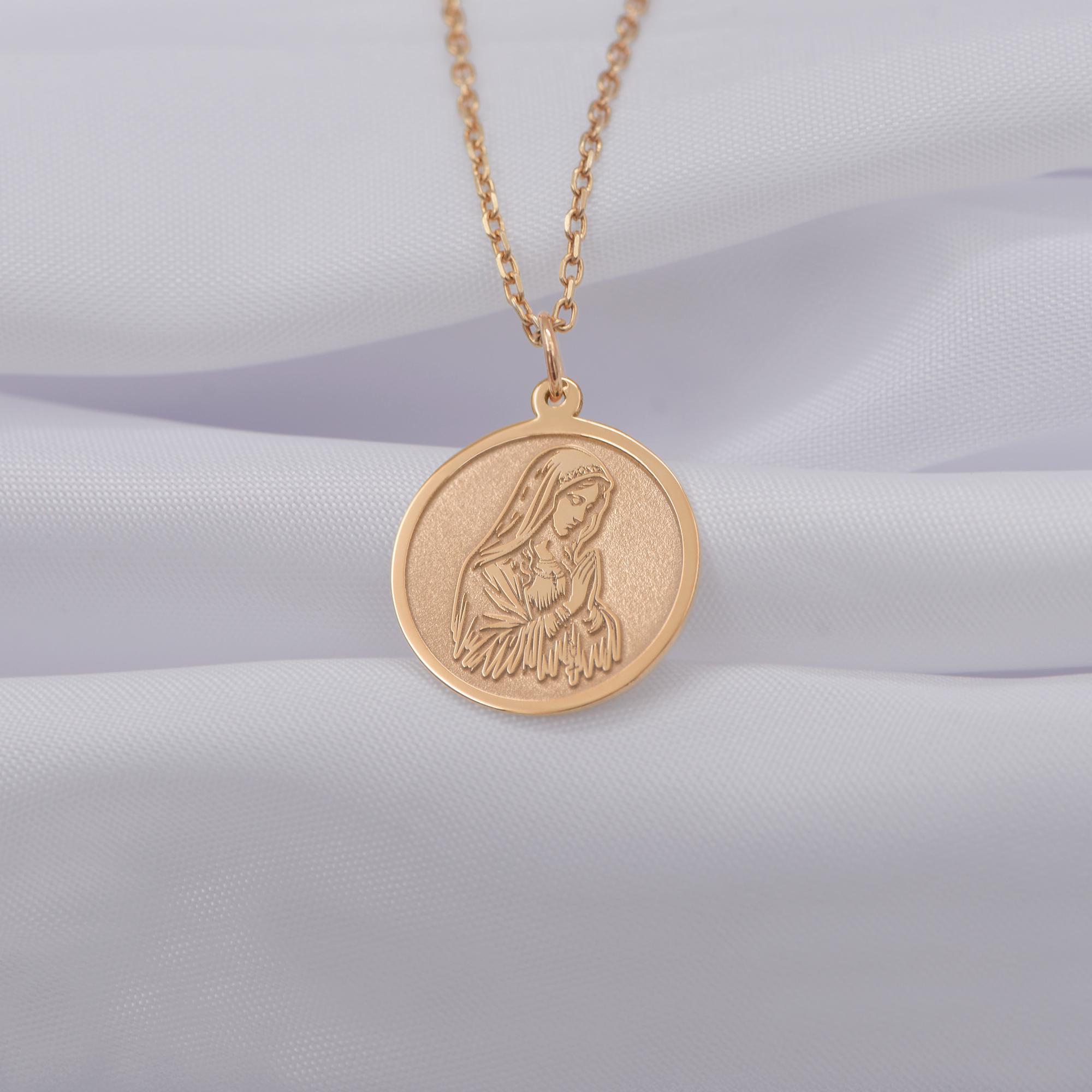 14K Solid Gold Virgin Mary Necklace – Handmade Catholic Pendant ...