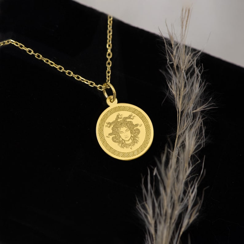 14K Solid Gold Medusa Pendant Ancient Greek Mythology Jewelry Gift for