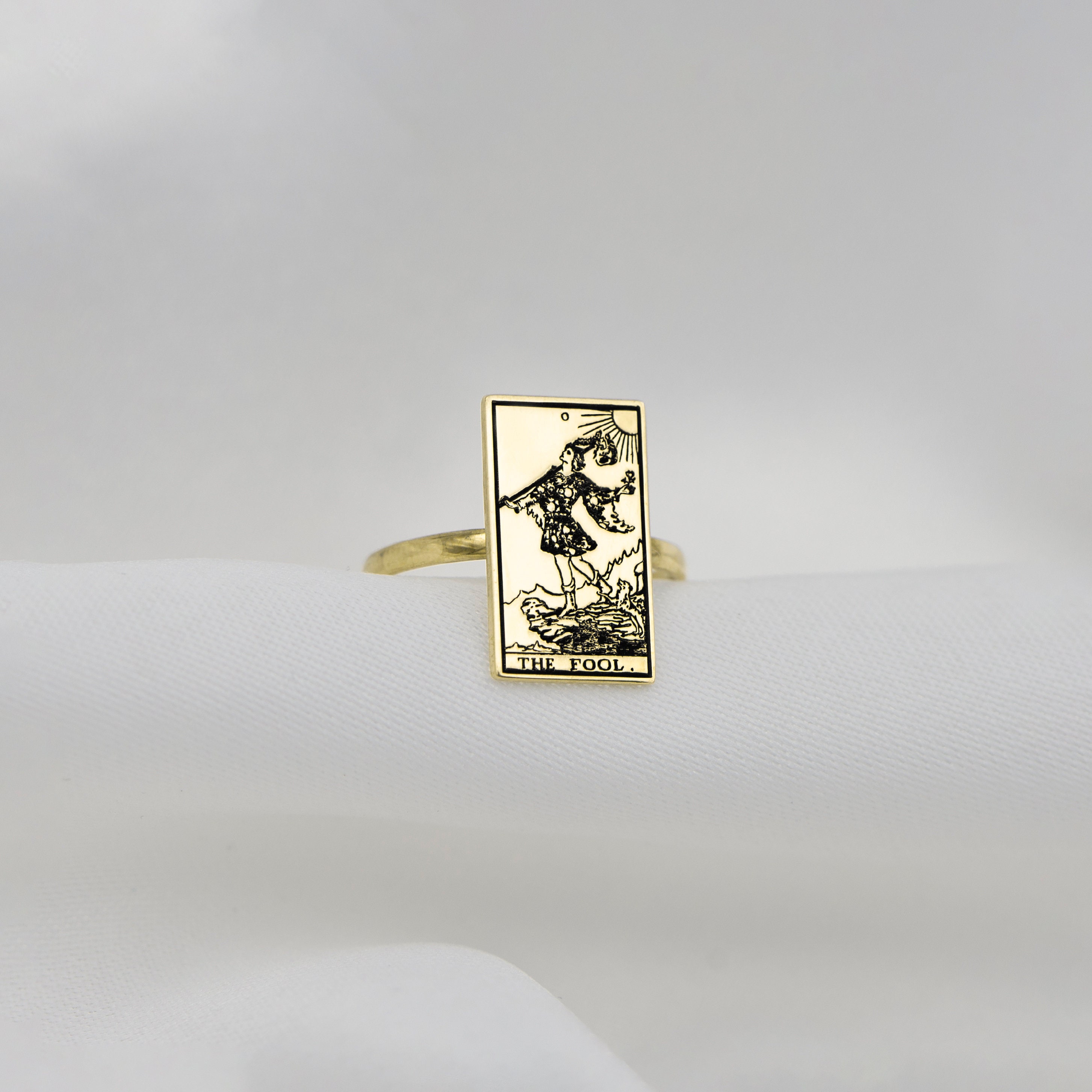 The Fool Tarot Card Ring 14K Solid Yellow Gold - Kind Tarot Jewelry ...