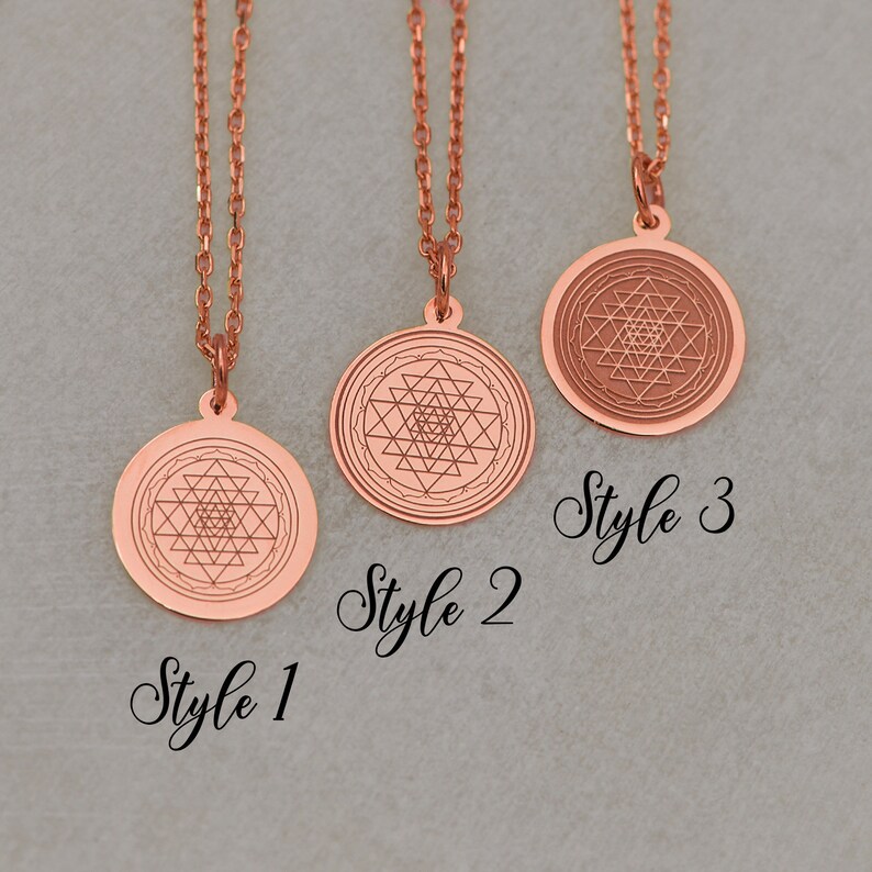 14K Solid Gold Sri Yantra Necklace - Sacred Geometry Pendant, Spiritual Meditation Jewelry, Energy Healing Amulet, Yoga Gift for Mindfulness image 8