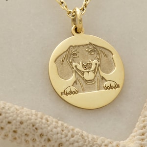 14k Real Solid Yellow Gold Dachshund Dog Photo Necklace - Personalized Pet Jewelry - Pet Loss Gift  Gift for Her - Mom Gift  Sister Gift