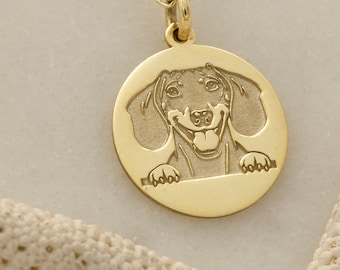 14k Solid Gold Dachshund Photo Necklace - Personalized Pet Memorial