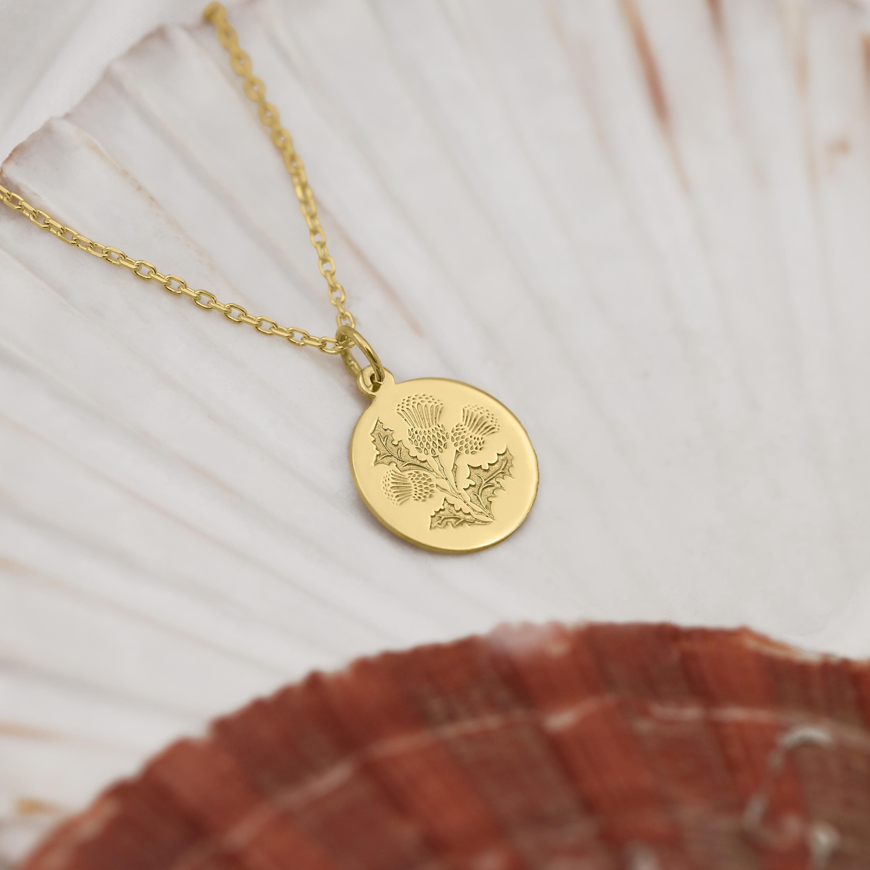 14K Solid Gold Scottish Thistle Necklace - Celtic Jewelry, Highland Heritage Pendant, Thistle Charm, Scottish Clan Gift, Floral Jewelry