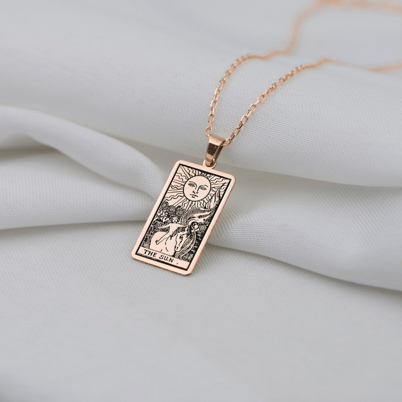 14k Solid Gold Tarot Card Pendant the Sun Rose Gold Tarot Etsy