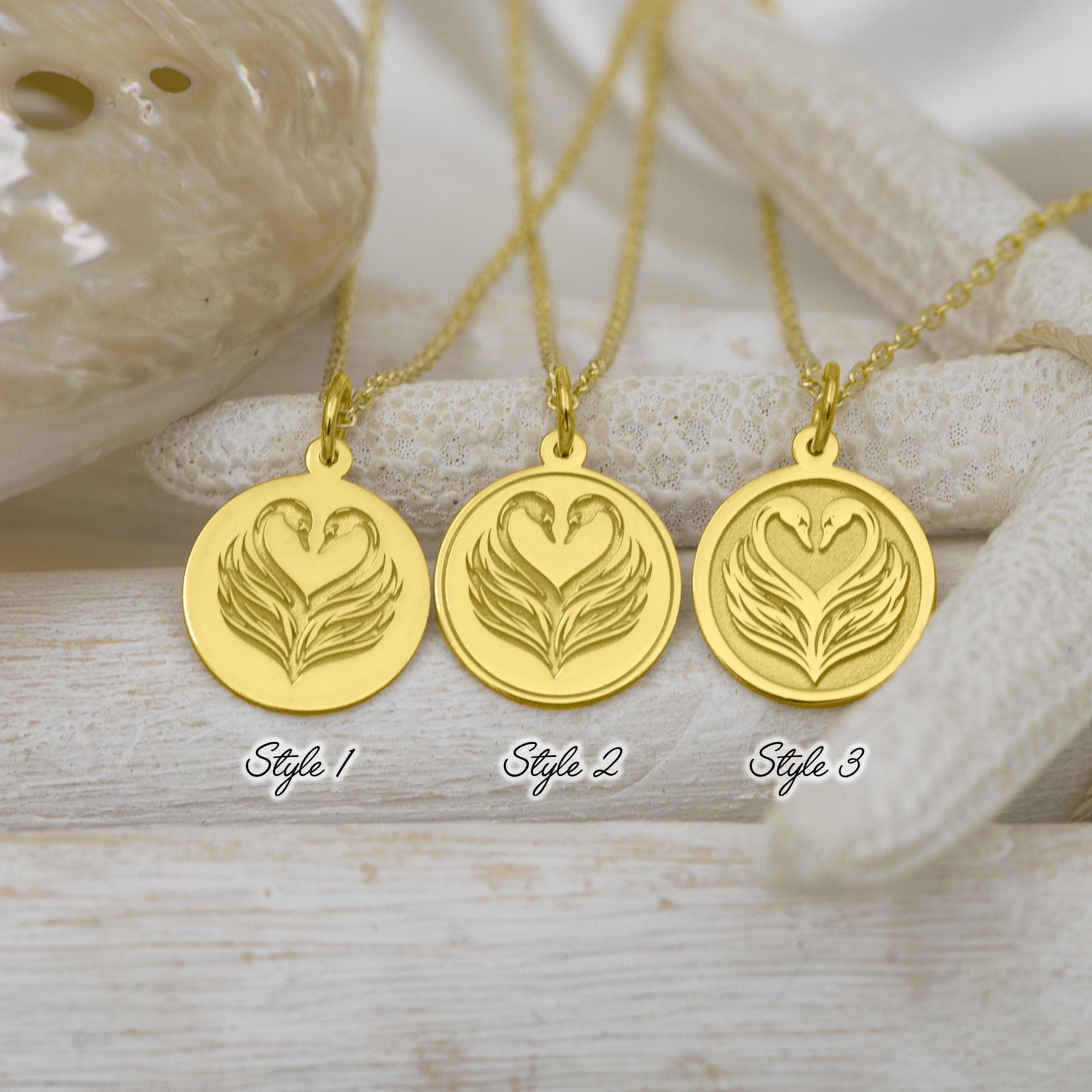 14K Solid Gold Swans Pair Love Necklace - Symbol of Love and Unity ...