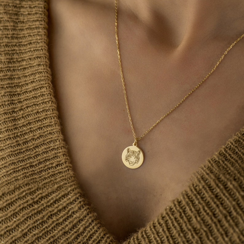Real 14k Solid Gold Tiger Head Necklace - Custom Animal Pendant ...