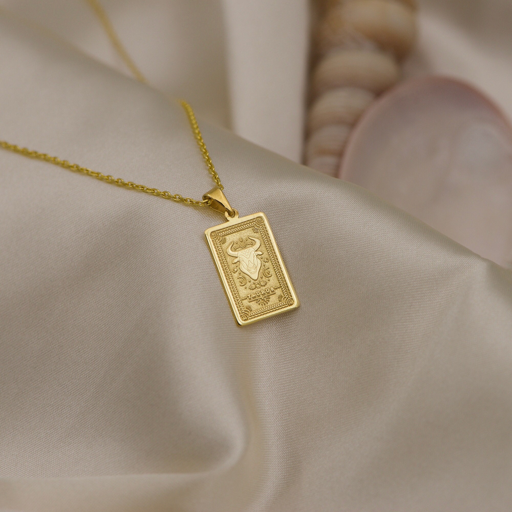 14K Solid Gold Taurus Zodiac Pendant Necklace By Demir Uluer - Personalized Astrology Jewelry Gift, Handmade Bull Sign Charm for Taurus