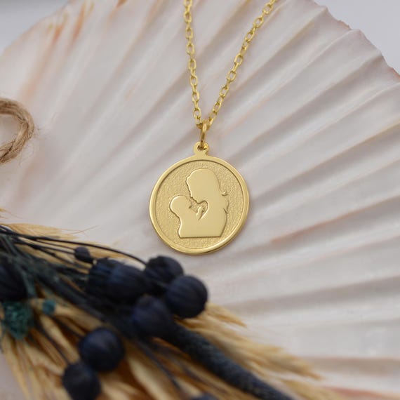 14K Solid Gold Mom and Baby Necklace - Mother Child Jewelry | New Mom Gift | Motherhood Pendant | Baby Shower Gift - Mothers Day Gift