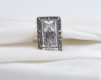 Tarot Ring , The Justice Tarot Card Silver Ring Tarot Jewelry Astrology Ring  Gift For Her Mom Gifts Personalized Ring by Uluer jewelry