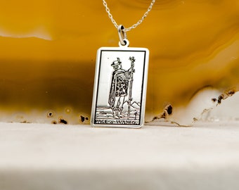 Page of Wands Tarot Card Necklace Gold or Silver-Tarot Card Jewelry-Tarot Pendant Necklace Gold-Gift for Wife-Tarot Gifts-by Uluer Jewelry