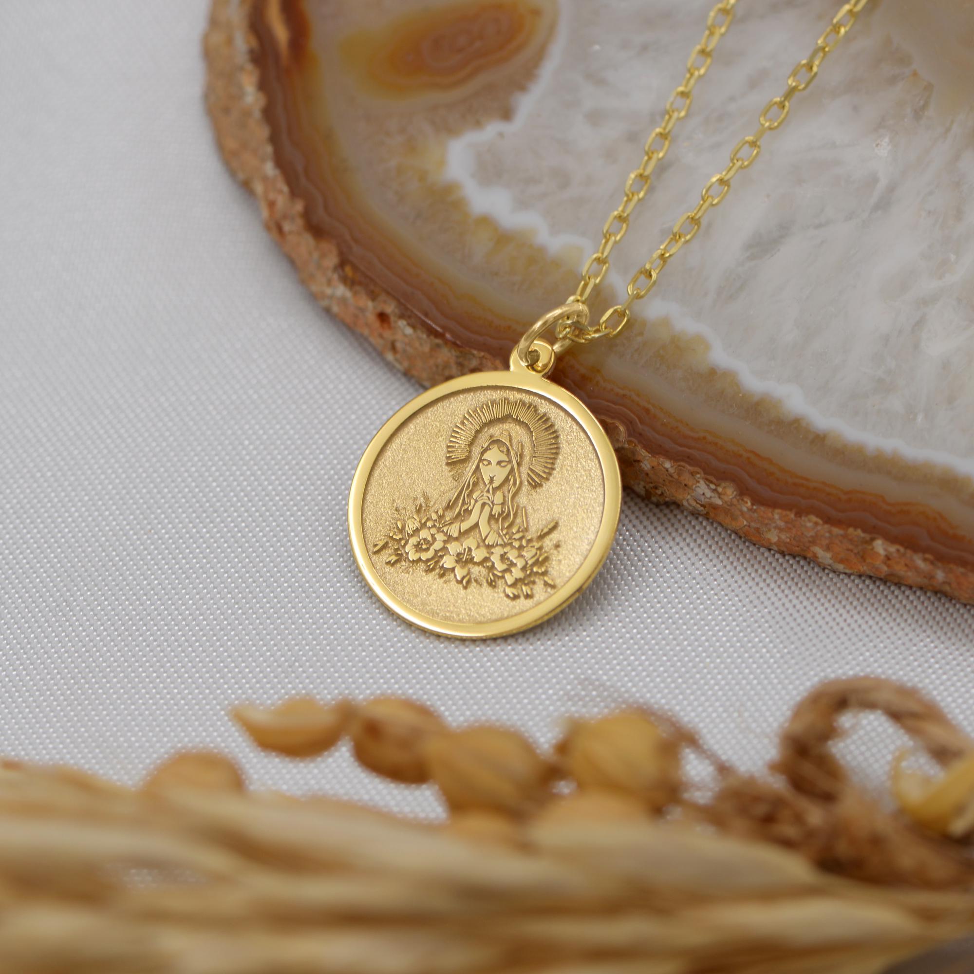 14K Solid Gold Virgin Mary Necklace – Catholic Religious Medal Pendant ...