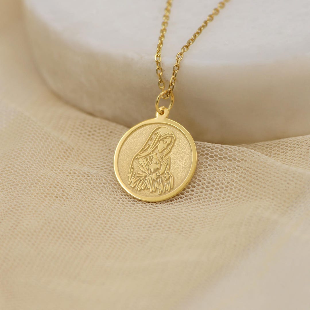 14K Solid Gold Virgin Mary Necklace – Handmade Catholic Pendant ...