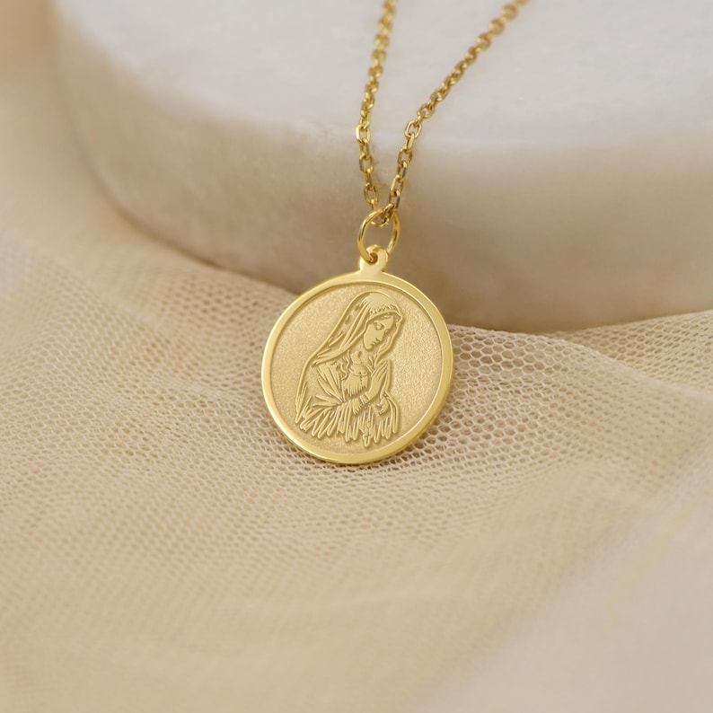14K Solid Gold Virgin Mary Necklace – Handmade Catholic Pendant ...