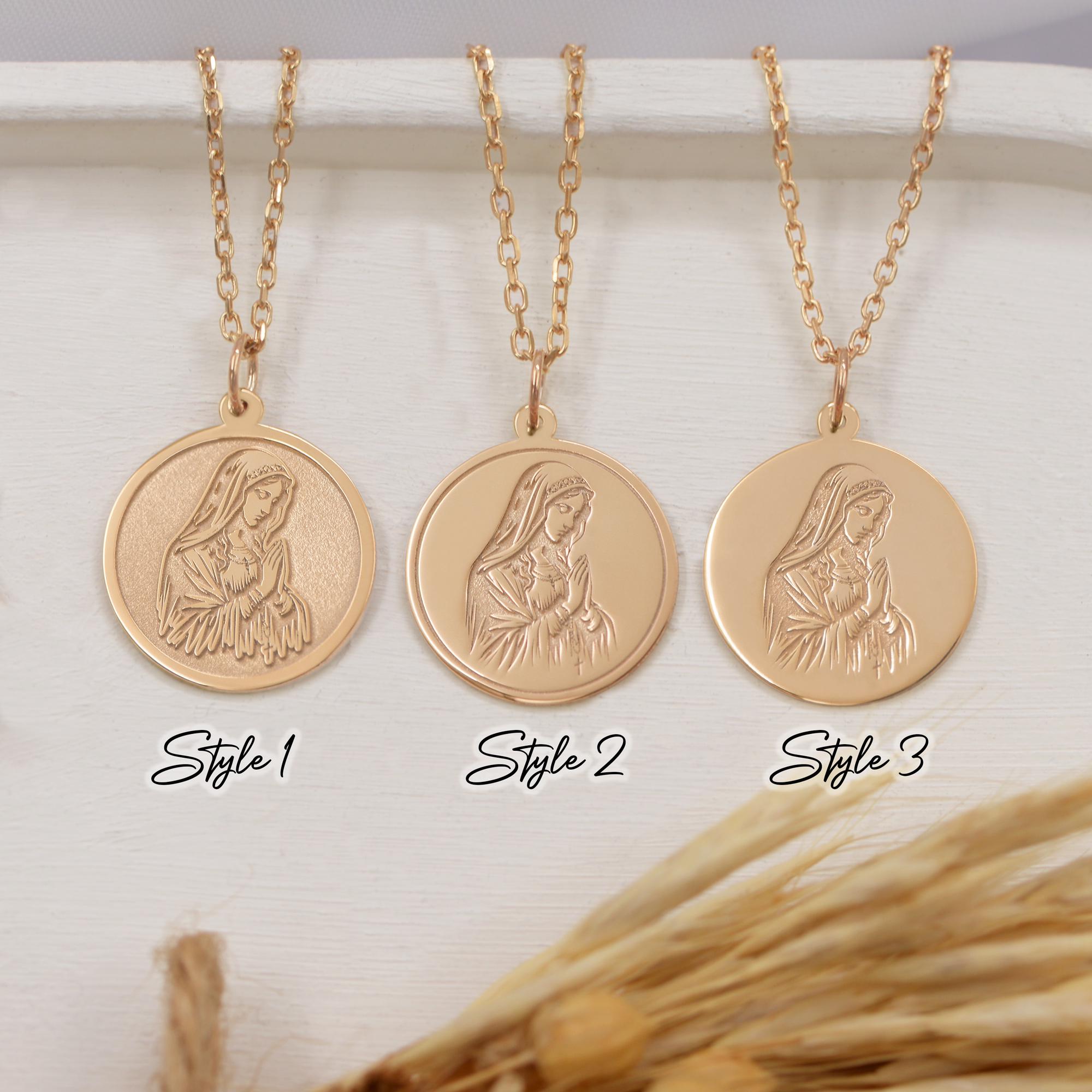 14K Solid Gold Virgin Mary Necklace – Handmade Catholic Pendant ...