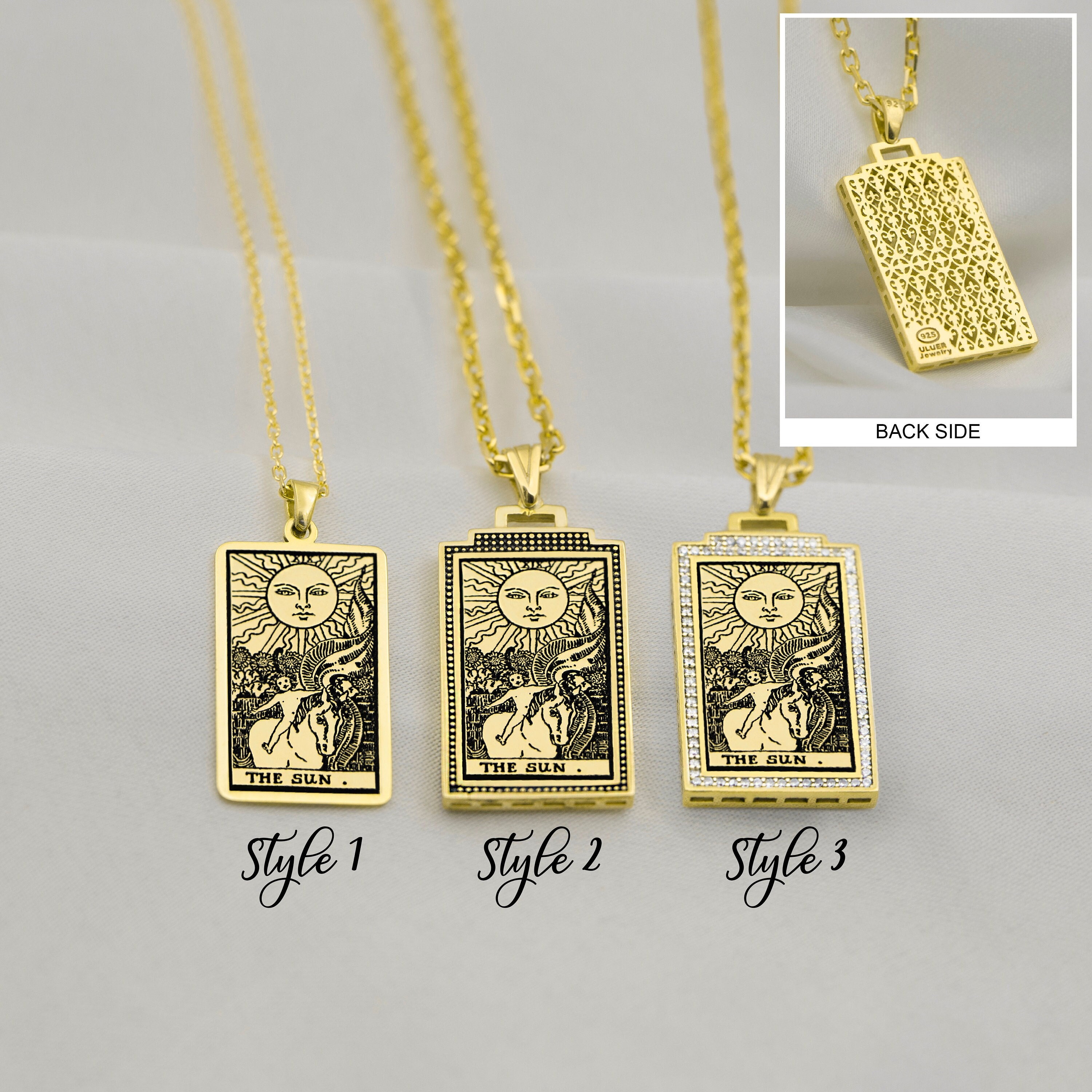 Tarot Necklace , the Sun Tarot Card Necklace Gold or Silver Tarot