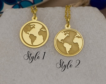 14K Solid Gold World Map Necklace - Global Traveler Pendant, Unique Geographical Jewelry, Gift for Adventurers, Explorer Keepsake