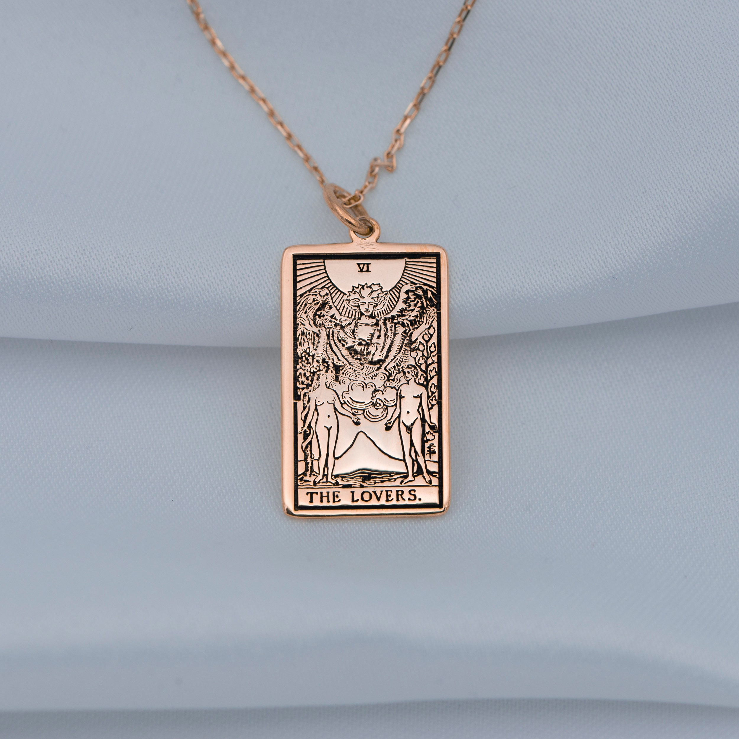 Gold Tarot Necklace the Lovers Tarot Card Necklace Silver Tarot