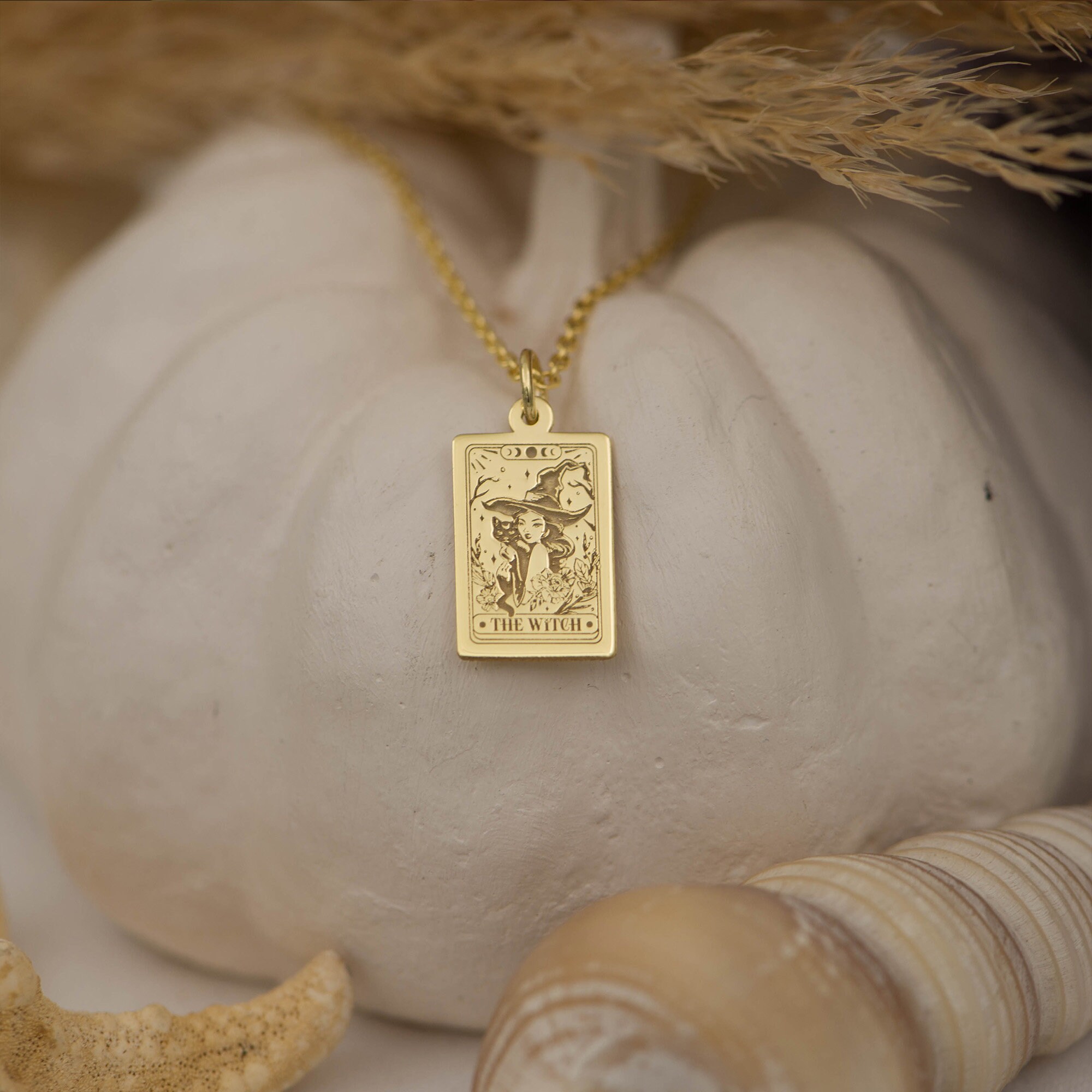 14K Solid Gold the Witch Necklace - Mystical Gothic Occult Jewelry for ...