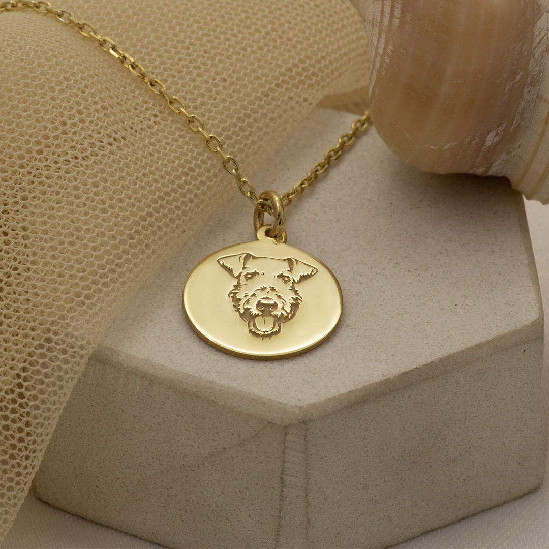 14k Real Solid Yellow Gold Pet Memorial Necklace Custom Airedale Terrier Pet Jewelry Pet