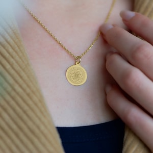14K Solid Gold Sri Yantra Necklace - Sacred Geometry Pendant, Spiritual Meditation Jewelry, Energy Healing Amulet, Yoga Gift for Mindfulness image 2