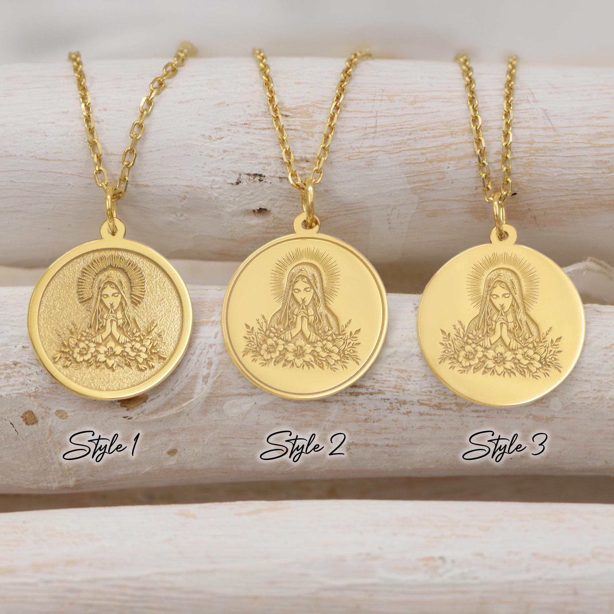 14K Solid Gold Virgin Mary Necklace – Catholic Religious Medal Pendant ...