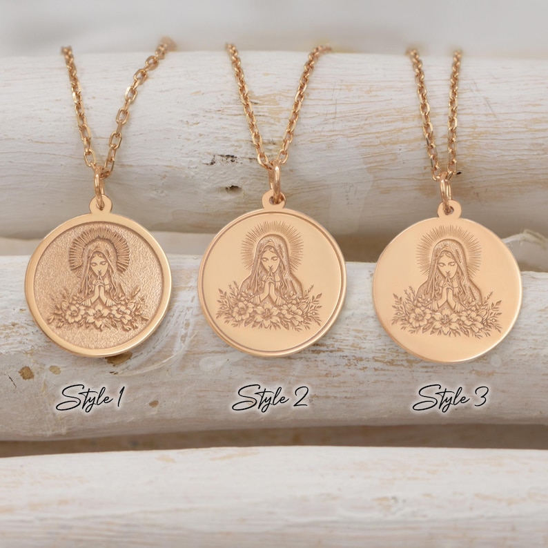 14K Solid Gold Virgin Mary Necklace – Catholic Religious Medal Pendant ...
