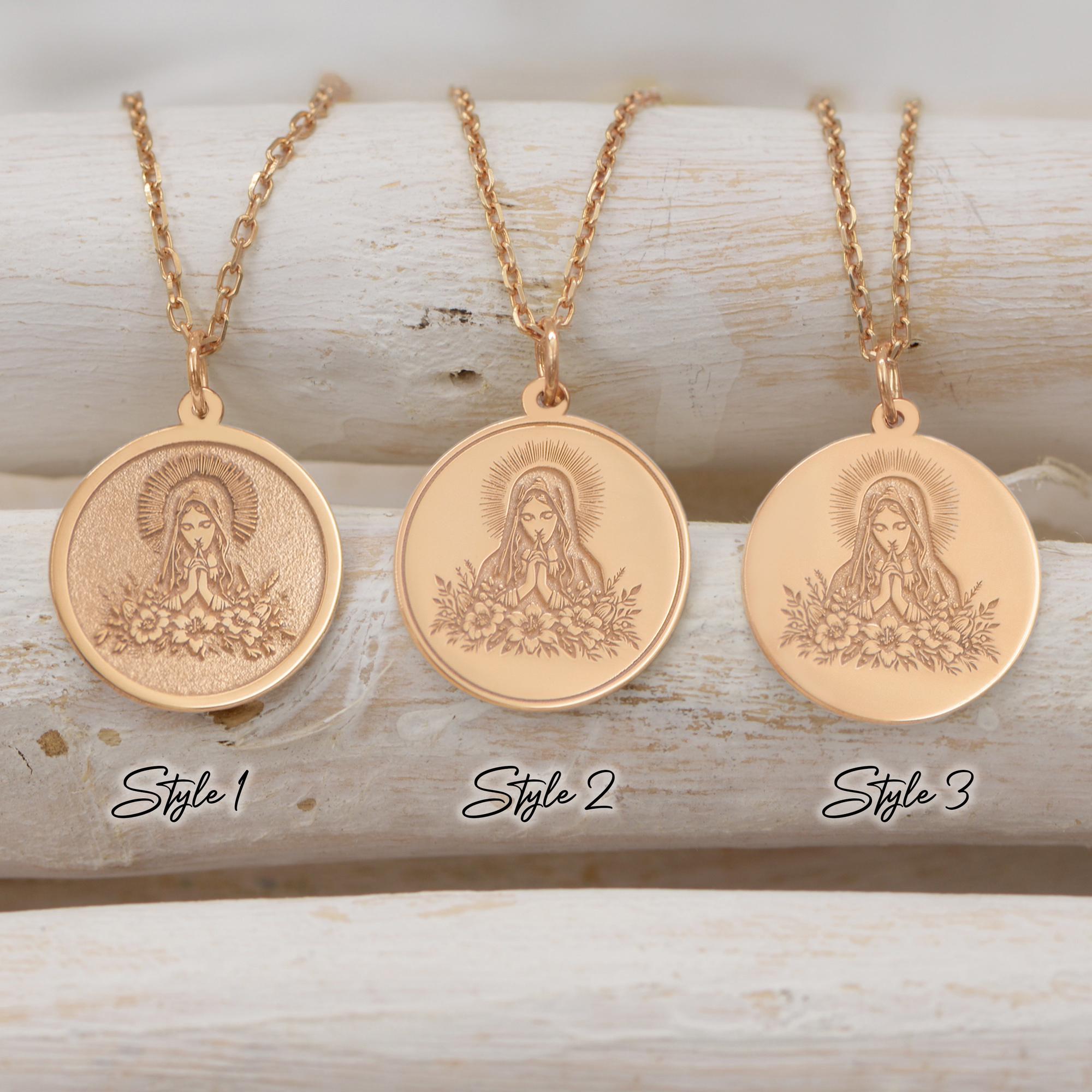 14K Solid Gold Virgin Mary Necklace – Catholic Religious Medal Pendant ...