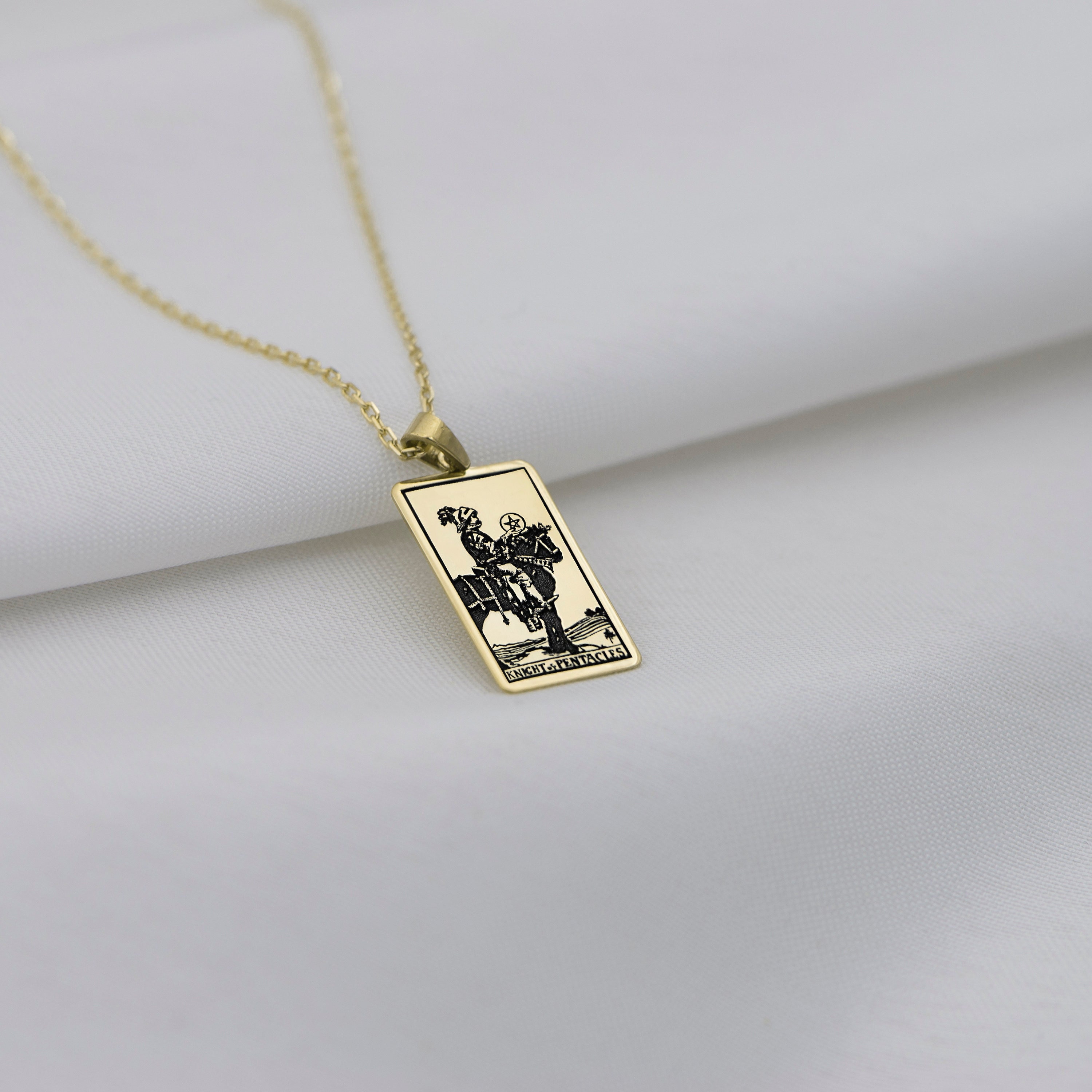 Tarot Card Necklace Gold Silver or Rose Gold  Knight of Pentacles Tarot Pendant  Tarot Gifts Tarot Jewelry Gift for Her Him Uluer Jewelry