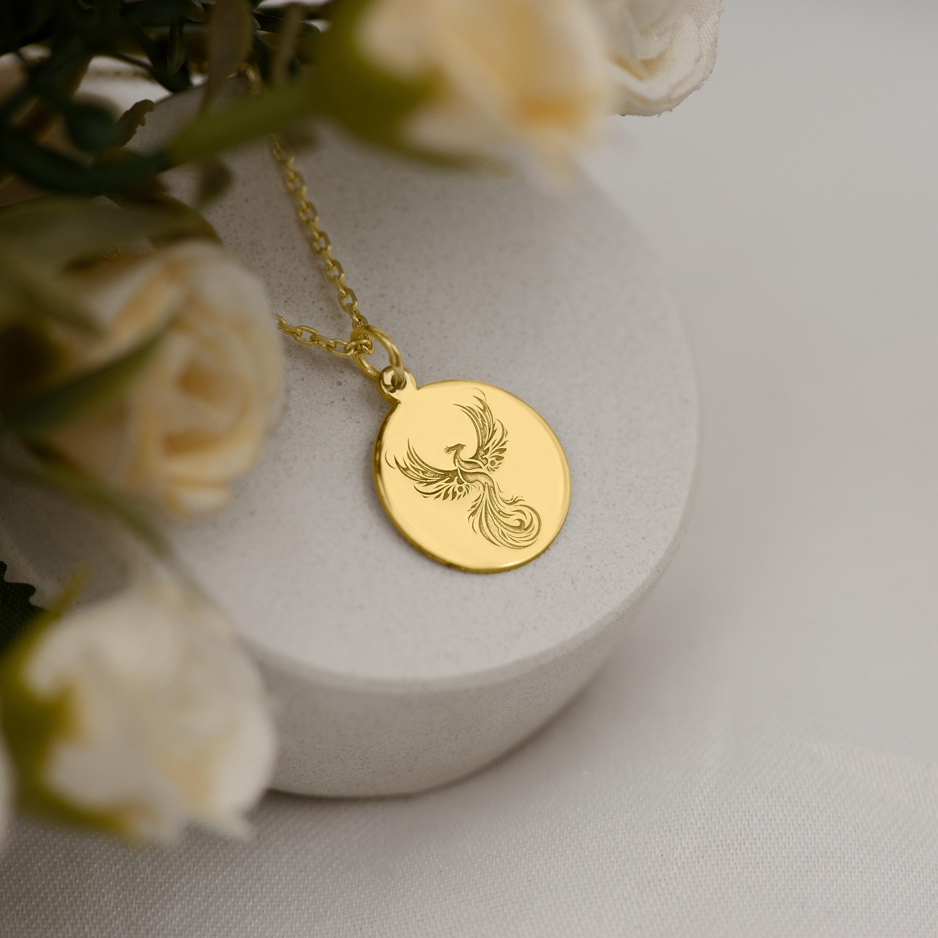 14K Solid Gold Phoenix Necklace - Symbol of Rebirth and Strength | Mythical Bird Pendant | Elegant Spiritual Jewelry for Women, Gift For Her