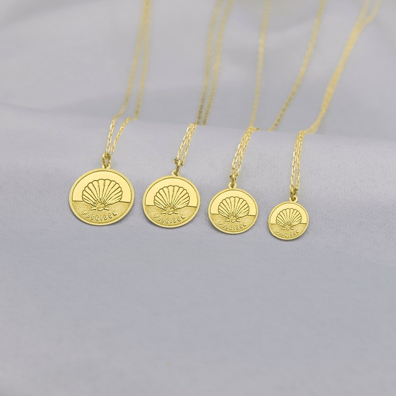 Posiden Shell 14k Solid Gold Poseidon Seashell Necklace - Personalized Coin Pendant ...
