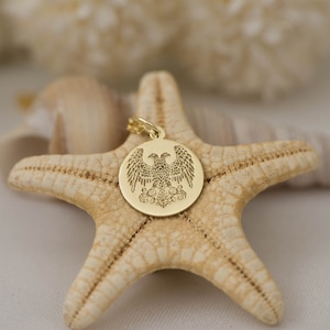 14K Solid Gold Double Headed Eagle Necklace - Byzantine Imperial Crest, Heraldic Royal Jewelry, Symbolic Coat of Arms Pendant, Gift For Her