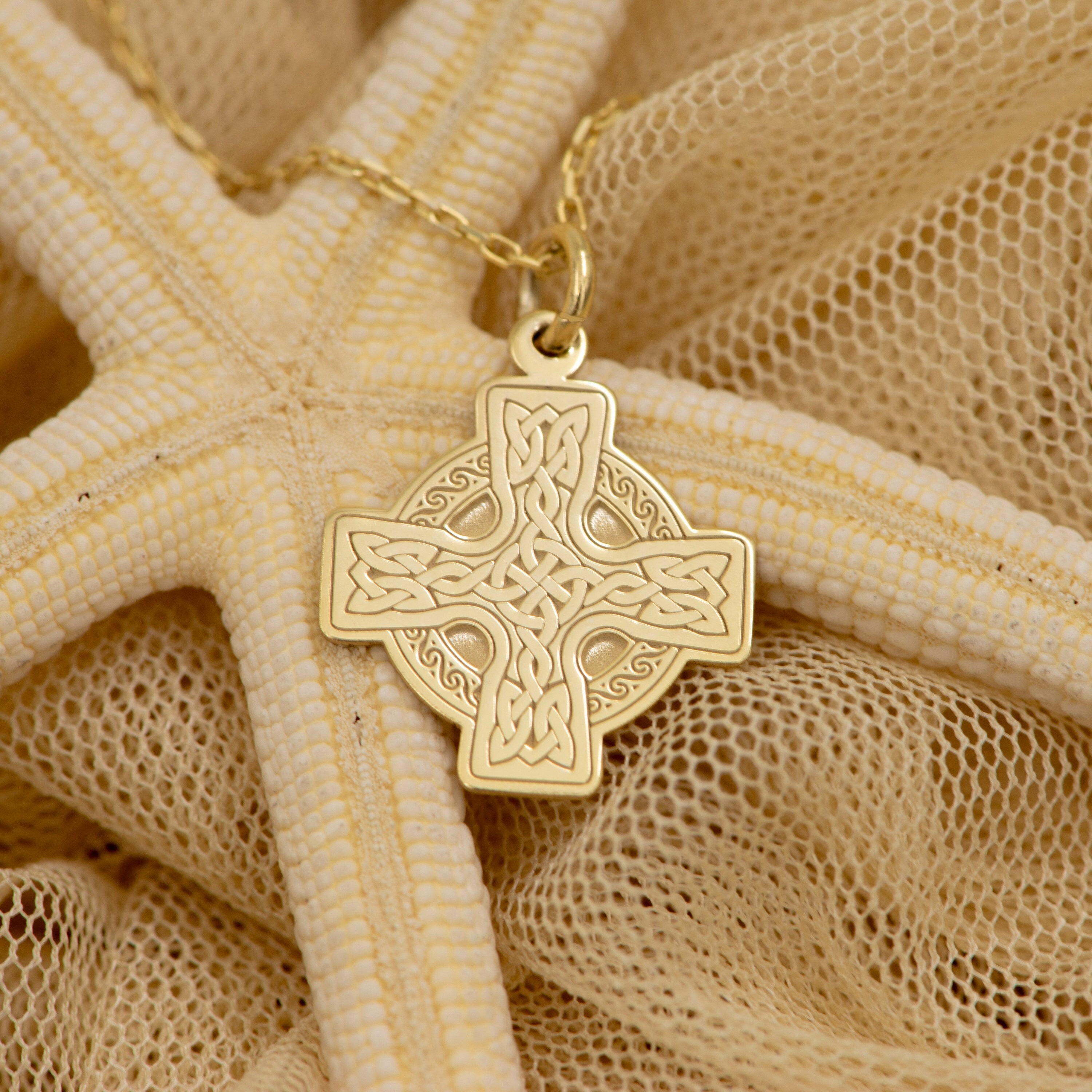 Real 14k Solid Gold Celtic Cross Necklace - Tiny Celtic Cross Jewelry - Dainty Yellow Gold Celtic Cross Pendant- Gift For Her By Demir Uluer
