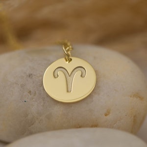 14K Solid Gold Aries Zodiac Necklace - Ram Symbol Astrology Pendant, Horoscope Jewelry for Aries, Fire Sign Constellation, Birthday Gift
