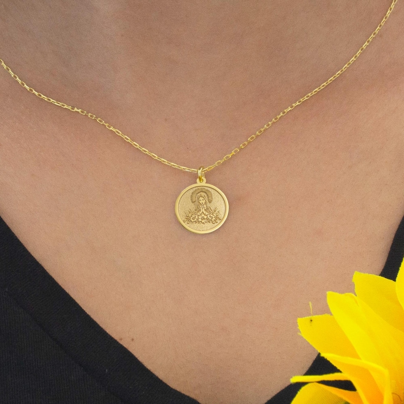 14K Solid Gold Virgin Mary Necklace – Catholic Religious Medal Pendant ...