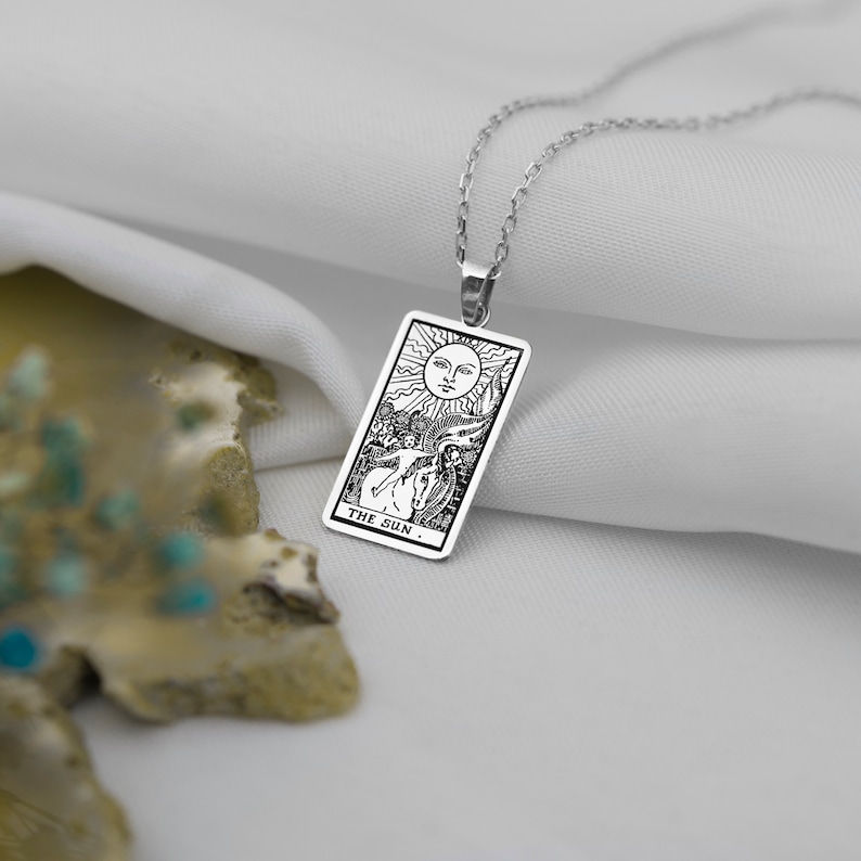 14k Solid Gold Tarot Card Pendant the Sun Rose Gold Tarot Etsy