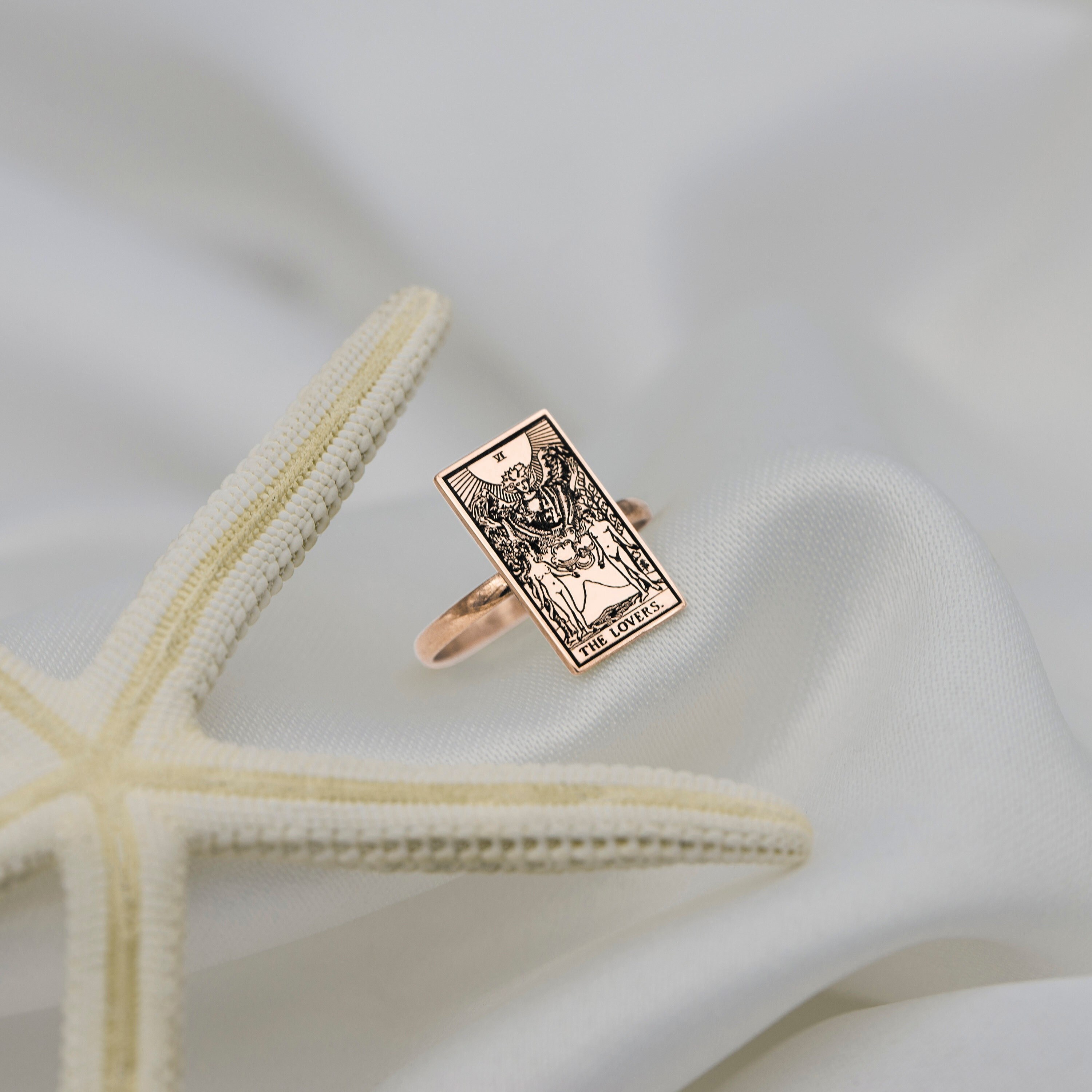 10K 14K Solid Gold Tarot Card Rings - The Lovers Tarot  Jewelry  - Dainty Tarot Accessories - Gifts For Women - Girlfriend Gift - by ULUER