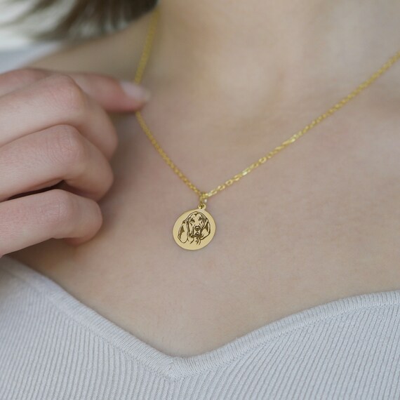 14K Solid Gold Bloodhound Necklace - Custom Dog Pendant