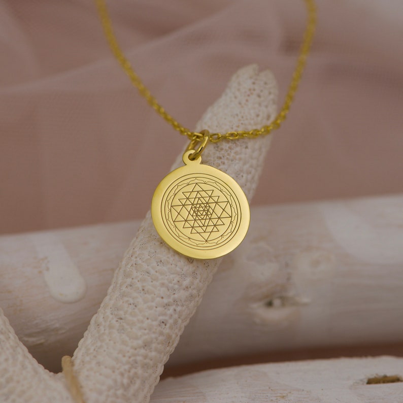14K Solid Gold Sri Yantra Necklace - Sacred Geometry Pendant, Spiritual Meditation Jewelry, Energy Healing Amulet, Yoga Gift for Mindfulness image 5