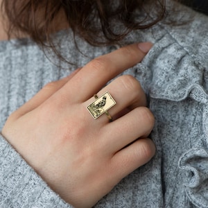 The Strength 14K Solid Yellow Gold Tarot Ring - Bijoux mystiques en or rose - Anneaux de carte de tarot - Cadeau de bijoux - Cadeau de maman - Cadeau de mère