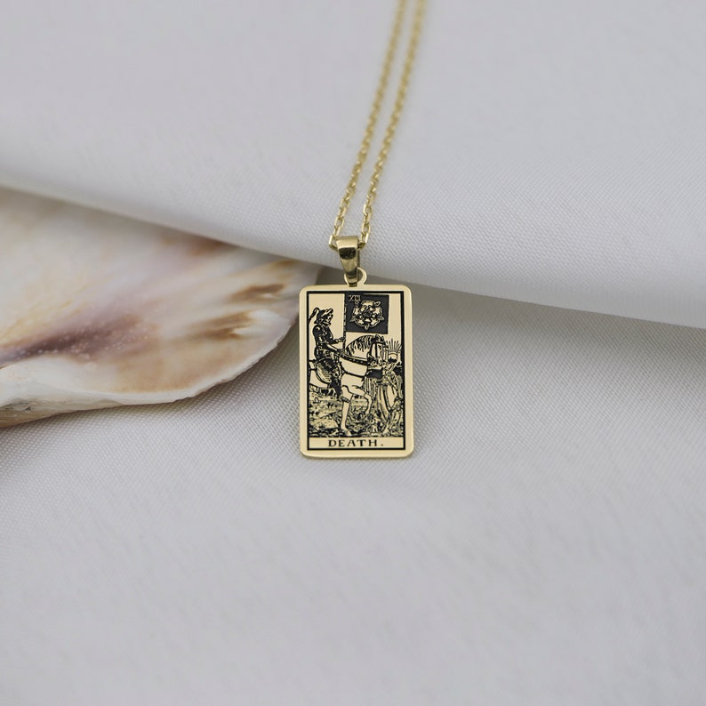 The Death Tarot Card Necklace 14K Solid Gold Tarot Jewelry Etsy