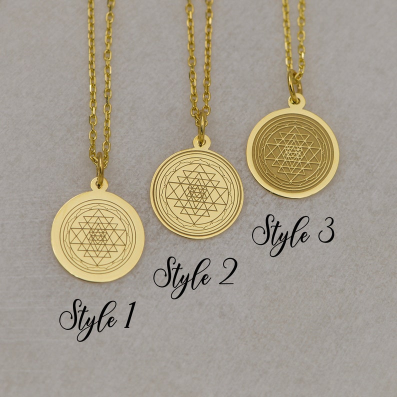 14K Solid Gold Sri Yantra Necklace - Sacred Geometry Pendant, Spiritual Meditation Jewelry, Energy Healing Amulet, Yoga Gift for Mindfulness image 4