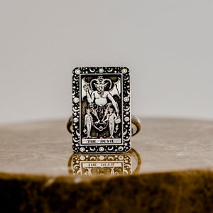 The Devil Tarot Card Ring Gold Silver, Tarot Jewelry Sterling Silver, Gold Tarot Ring Silver or Gold Tarot Jewelry Gifts For Women Uluer